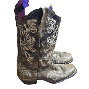 JAR Boots Womens Studded Floral Embroidered Leather Western Boots 10 Cowgirl